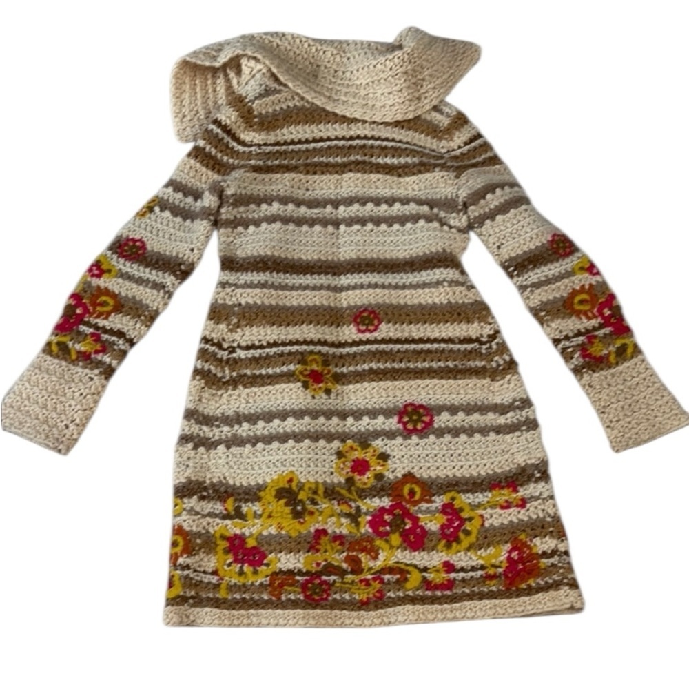 Vintage Anthropologie Y2K Sleeping On Snow Floral Knit Cardigan with Hood Small - Picture 3 of 15